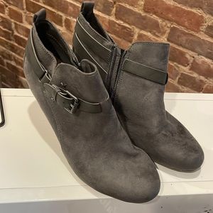 Grey suede buckled booties